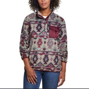 Vintage Weatherproof Fleece Aztec Pullover Sweater W/ Pocket L/G Burgundy & Beig